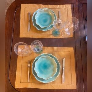 SFERRA Hemstitch Linen Placemat in Mustard set of 12